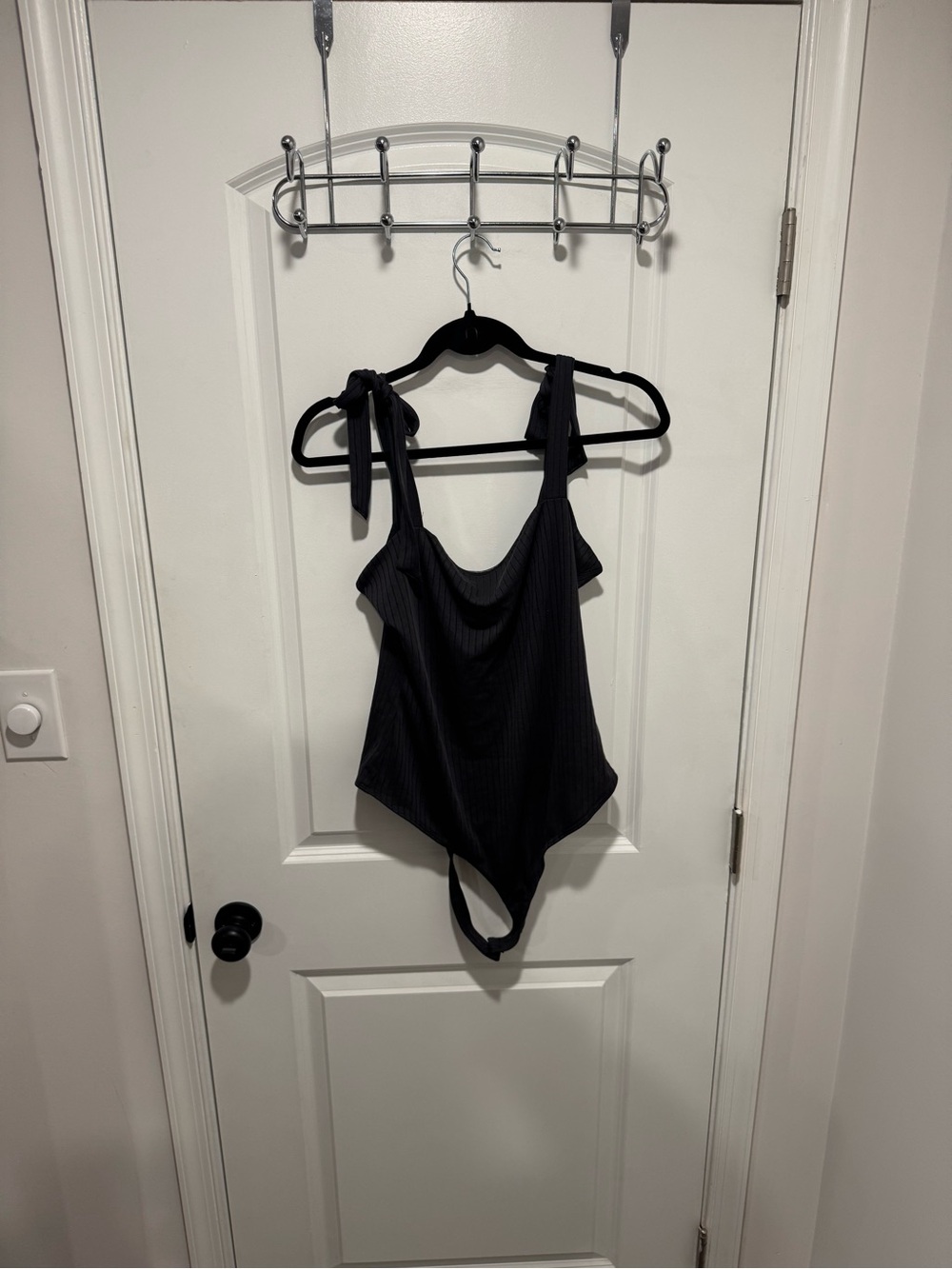 saltwater LUXE Black/ dark grey Ribbed Tie-Shoulder Bodysuit